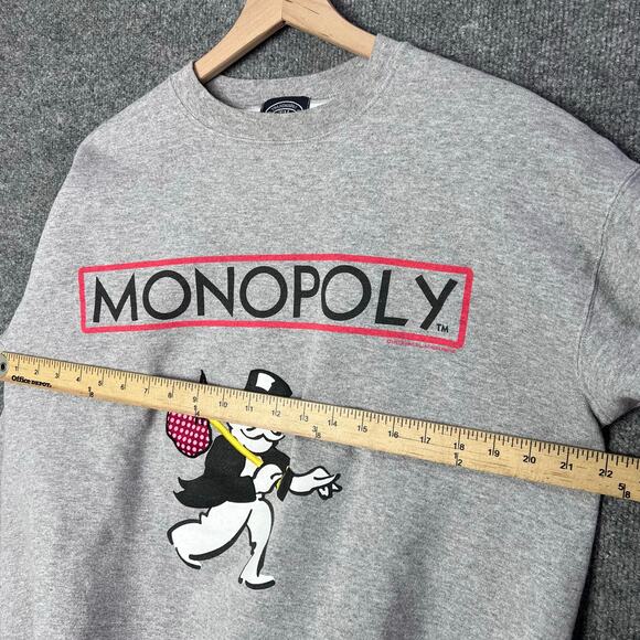 Vtg 1997 MONOPOLY MAN Spellout Sweatshirt Size Large Heather Gray Crew Neck - Picture 5 of 9